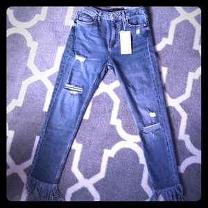 Denim frayed skinny jeans